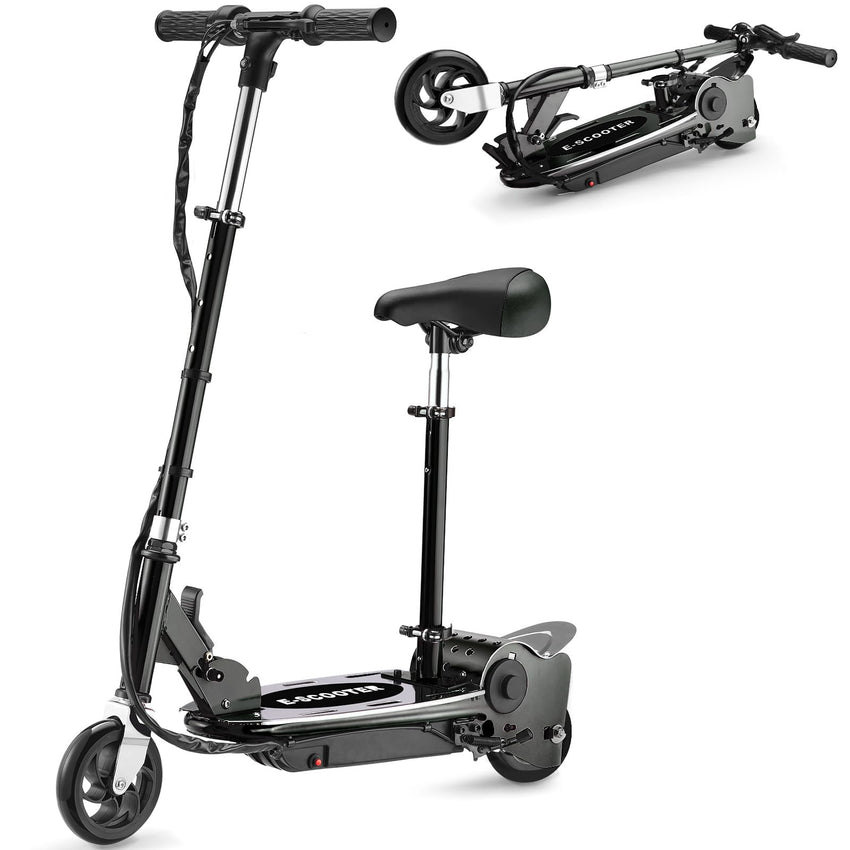 Zupapa Electric Scooter with Seat for Kids Ages 8-12, 6" Pneumatic Tire, Up to 10 mph and 70 min Ride Time, for Riders up to 155 lbs, Removable Seat 2 Riding Styles Black