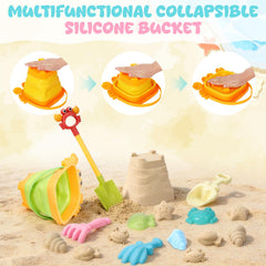 Guiqulai 19 Pcs Summer Beach Toys Set for Kids, Seashell Bag Collapsible Sand Bucket Shovels Sand Toys, Sandbox Beach Travel Toys for Toddlers Kids Boys Girls