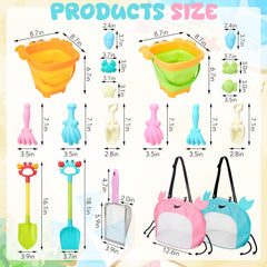 Guiqulai 19 Pcs Summer Beach Toys Set for Kids, Seashell Bag Collapsible Sand Bucket Shovels Sand Toys, Sandbox Beach Travel Toys for Toddlers Kids Boys Girls