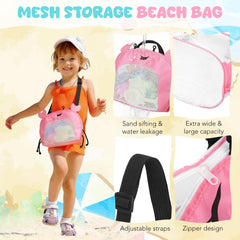 Guiqulai 19 Pcs Summer Beach Toys Set for Kids, Seashell Bag Collapsible Sand Bucket Shovels Sand Toys, Sandbox Beach Travel Toys for Toddlers Kids Boys Girls