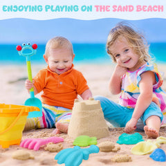 Guiqulai 19 Pcs Summer Beach Toys Set for Kids, Seashell Bag Collapsible Sand Bucket Shovels Sand Toys, Sandbox Beach Travel Toys for Toddlers Kids Boys Girls
