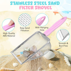Guiqulai 19 Pcs Summer Beach Toys Set for Kids, Seashell Bag Collapsible Sand Bucket Shovels Sand Toys, Sandbox Beach Travel Toys for Toddlers Kids Boys Girls