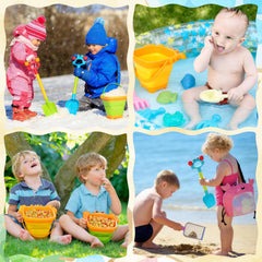 Guiqulai 19 Pcs Summer Beach Toys Set for Kids, Seashell Bag Collapsible Sand Bucket Shovels Sand Toys, Sandbox Beach Travel Toys for Toddlers Kids Boys Girls